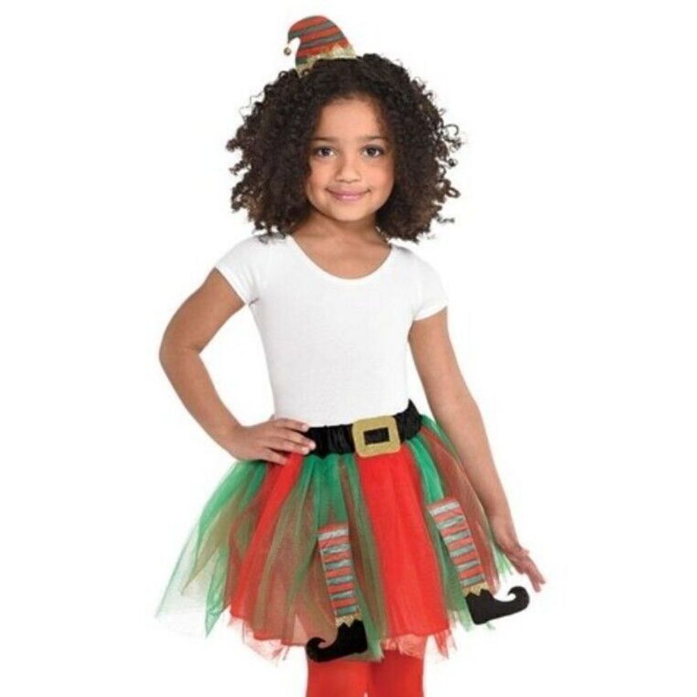 Amscan Christmas Elf Costume Kit Tutu Dress with Headband Child Size S 4-6
